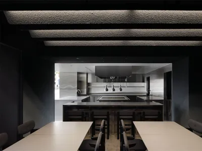 Modern metallic kitchen counter with sleek design and minimalist style.