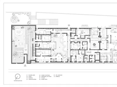 Black-and-white architectural floor plan of a hotel.