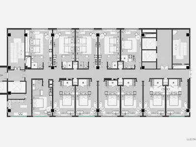 公寓式酒店平面圖，展示客房與公共區域。
