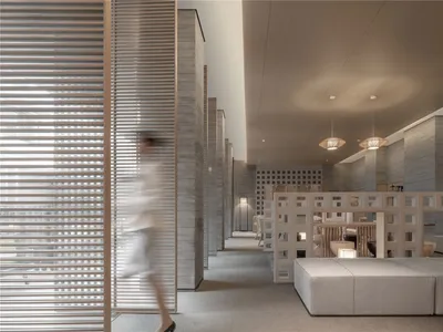 Modern hotel spa featuring concrete and wood materials