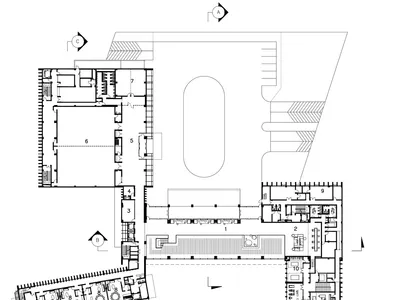 Black-and-white architectural drawing of the second floor layout of a hotel.