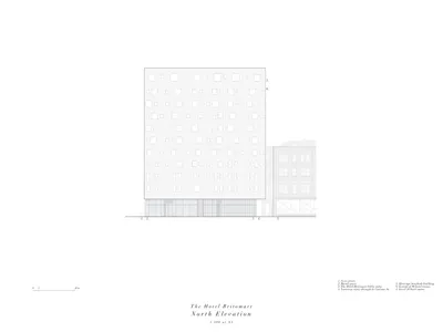 Floor plan of a hotel exterior with glass facade