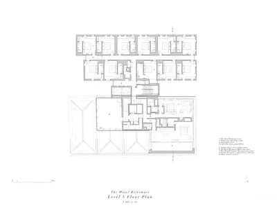 A detailed 2D architectural drawing of the hotel, specifically showing the layout of the fifth level.