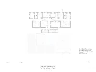 Floor plan of a hotel showing multiple rooms and suites.