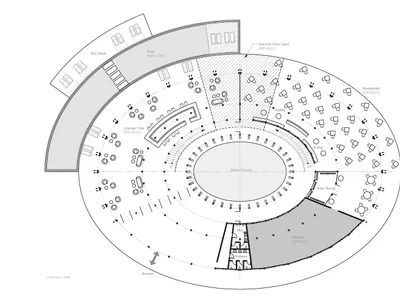 Floor plan of a hotel pool area with various seating arrangements, a bar, lounge, and dining areas.