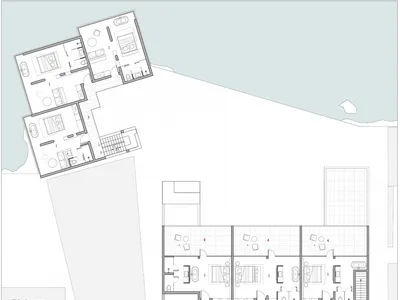 A detailed technical plan of a hotel room layout in a 2D architectural drawing format