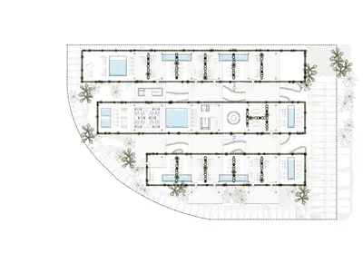 現代飯店的詳細建築平面圖。