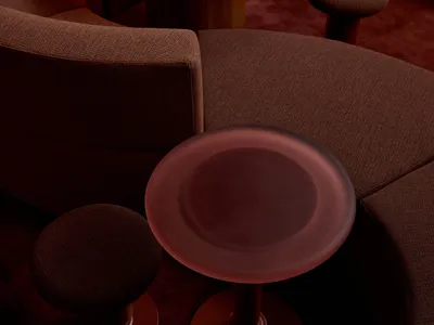 Cozy living space with brown and red tones, featuring two couches, two chairs, and three dining tables, creating a warm and inviting atmosphere