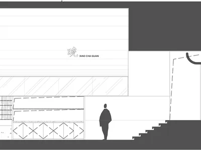 Architectural drawing of a modern restaurant with various rooms and windows, conveying a sense of functionality and modern design