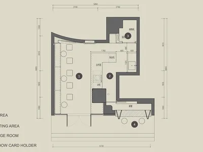 現代飯店樓層平面圖，線條乾淨俐落，極簡設計，展現混凝土與玻璃材質，自然光線充足照明