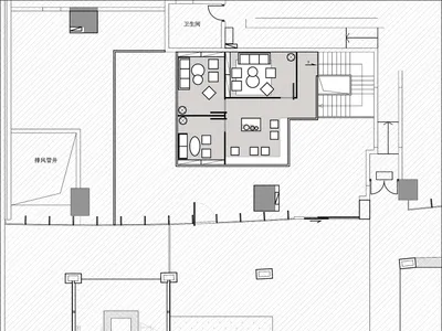 現代住宅的 2D 平面圖，包含餐廳、客廳、廚房與臥室，展現乾淨線條與極簡元素