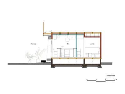 現代住宅的 2D 平面圖，包含廚房、餐廳、客廳與臥室區域，附椅子、盆栽與水槽