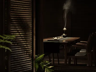 Warm and inviting Asian restaurant interior with wooden tables and chairs, featuring a cozy ambiance