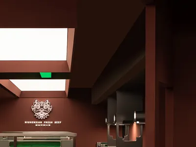 Modern restaurant interior with tables, chairs, couches, artwork, and a modern design