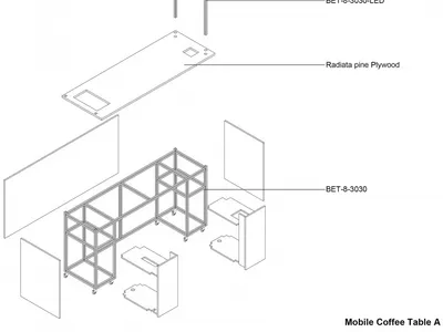 現代櫥櫃、流理台與家電的 2D 廚房平面圖，包含冰箱與微波爐，並附線稿與標示