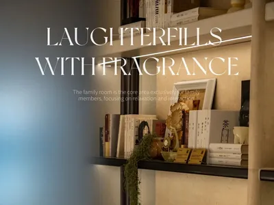 A wooden bookshelf in a cozy living room with books and decorative items arranged in a visually appealing way