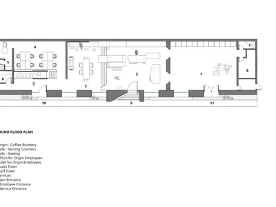 現代設計商用餐廳的 2D 俯視平面圖，包含廚房、餐廳區域及其他功能空間