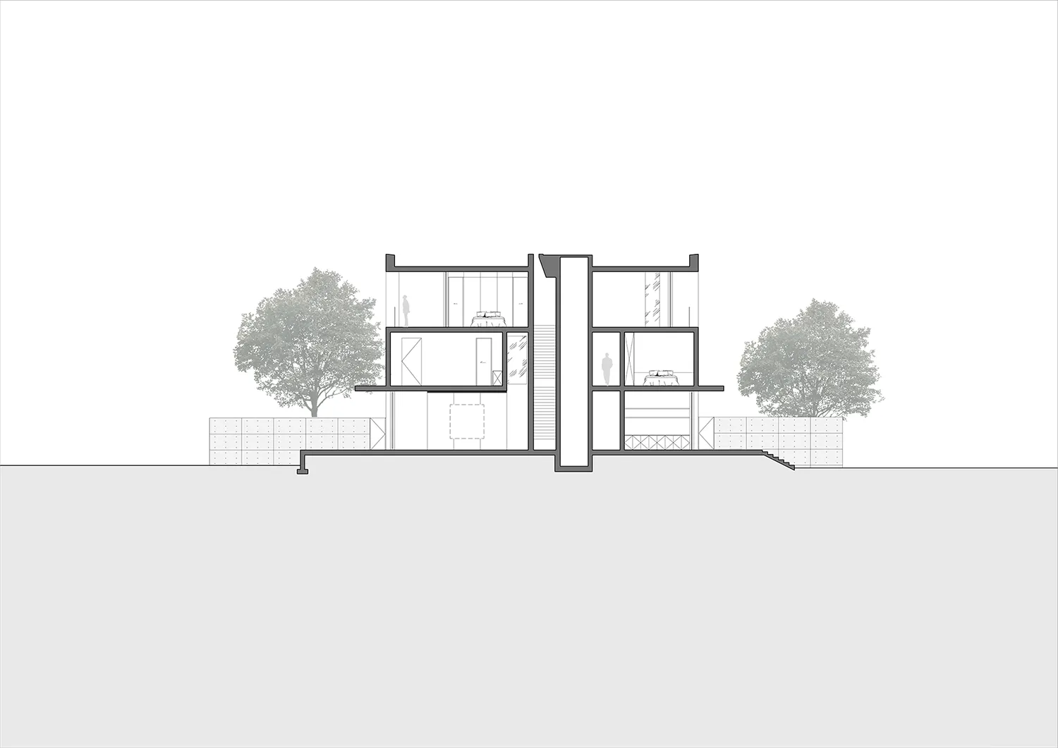 A modern architectural section showing a building with aluminum and glass materials.