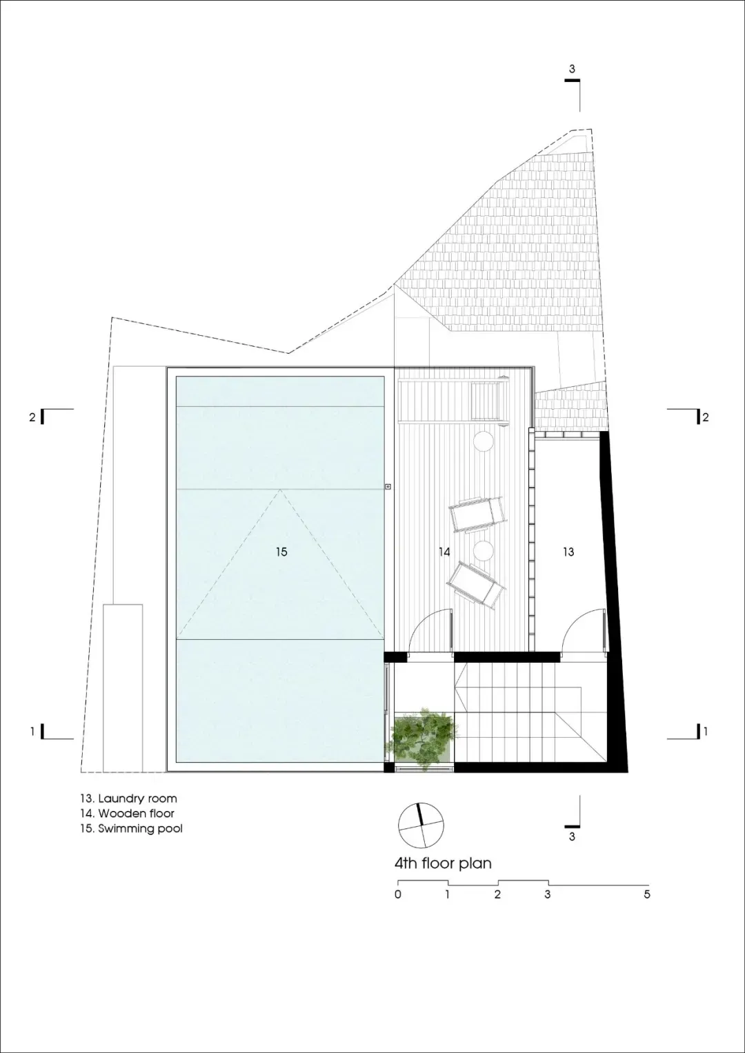 Minimalist swimming pool design with wooden flooring, suitable for relaxation and recreation.