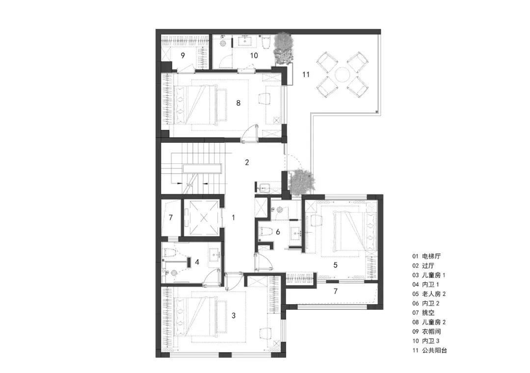 現代住宅設計平面圖，展示玻璃隔間牆、磁磚地板與地毯區域。