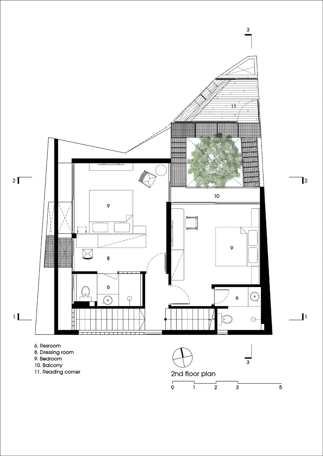 Second floor floor plan for a modern residential home, showcasing contemporary design elements and functional spaces.