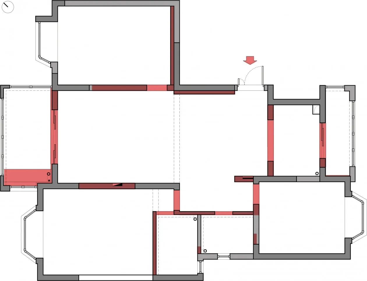 Detailed 2D architectural rendering of a modern interior design floor plan showing multiple rooms and their layout.