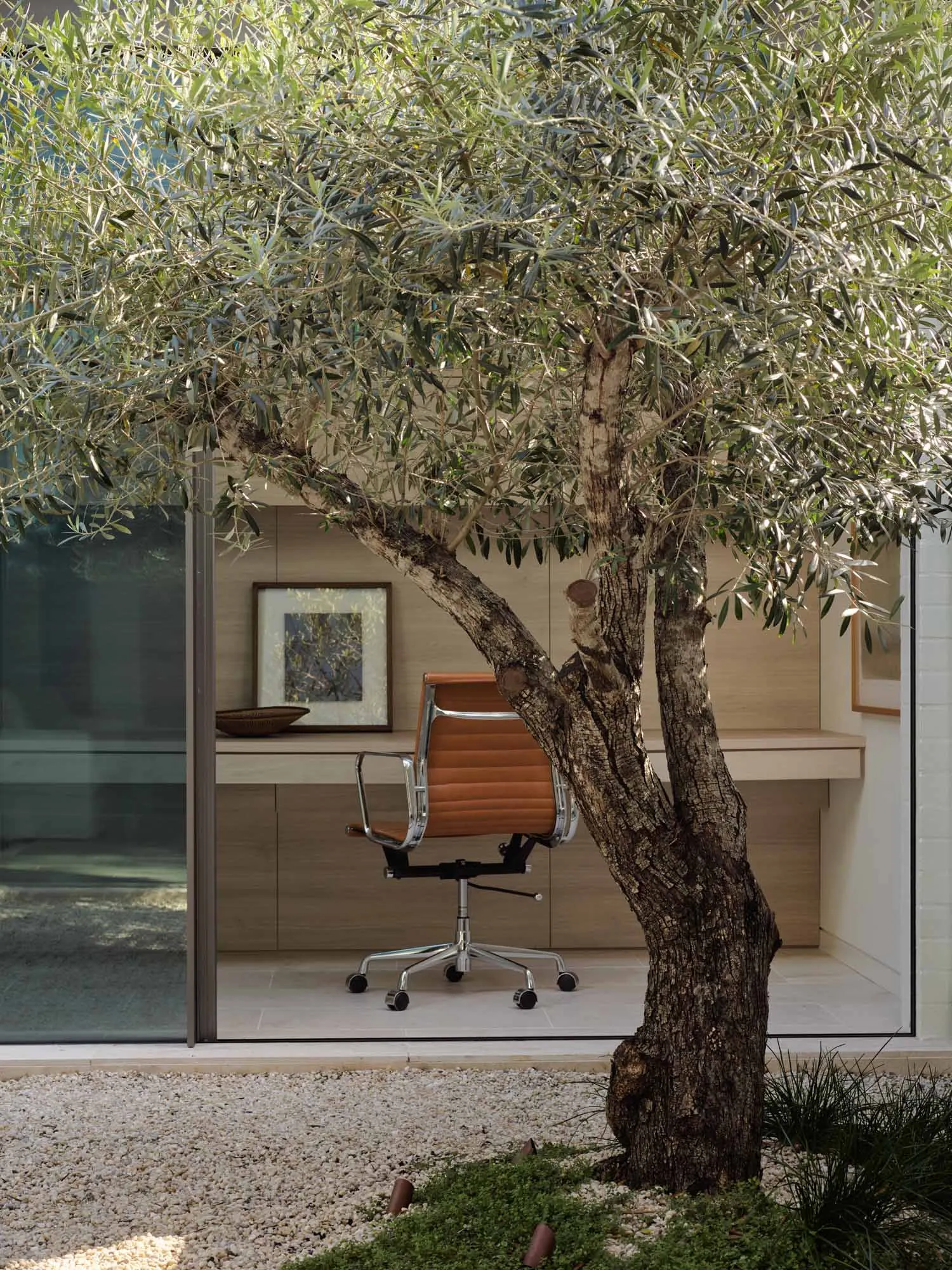 A minimalist home office desk space