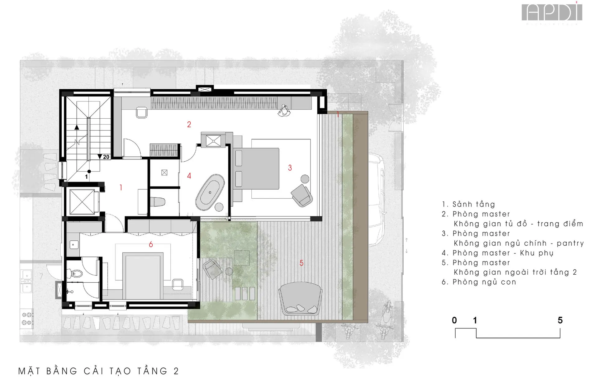 A detailed architectural floor plan of a modern-style house.