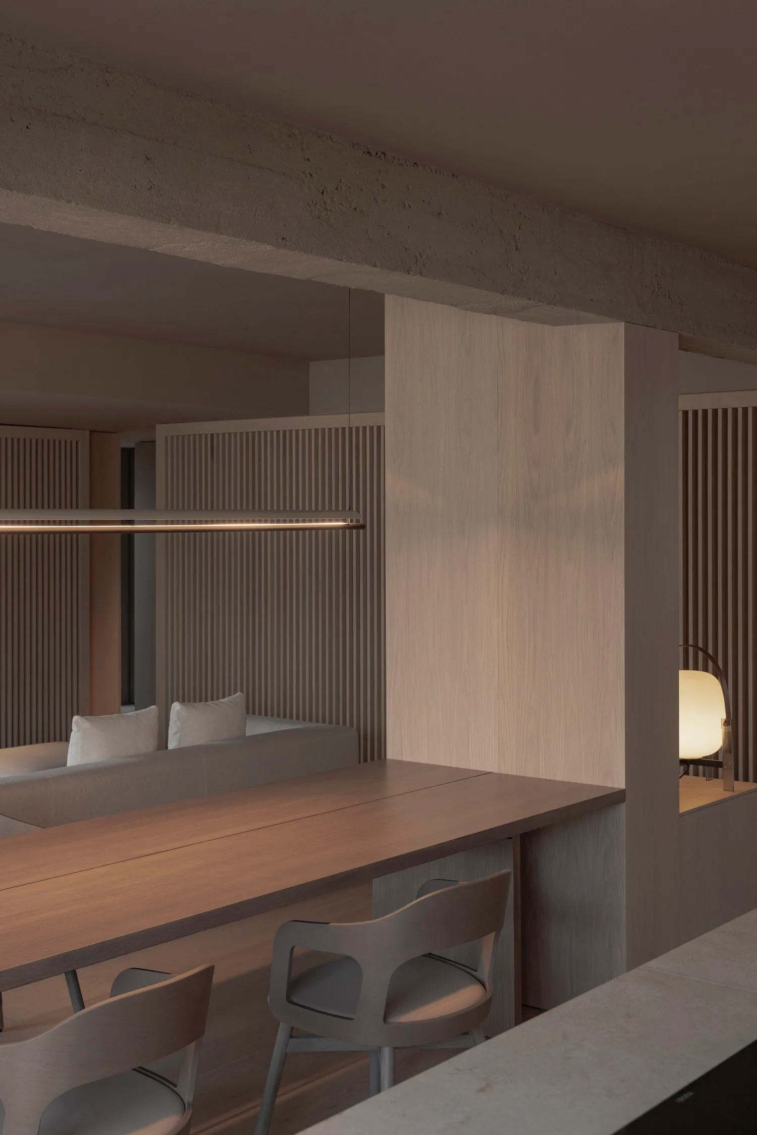 Modern office space featuring wooden furniture and minimalistic design