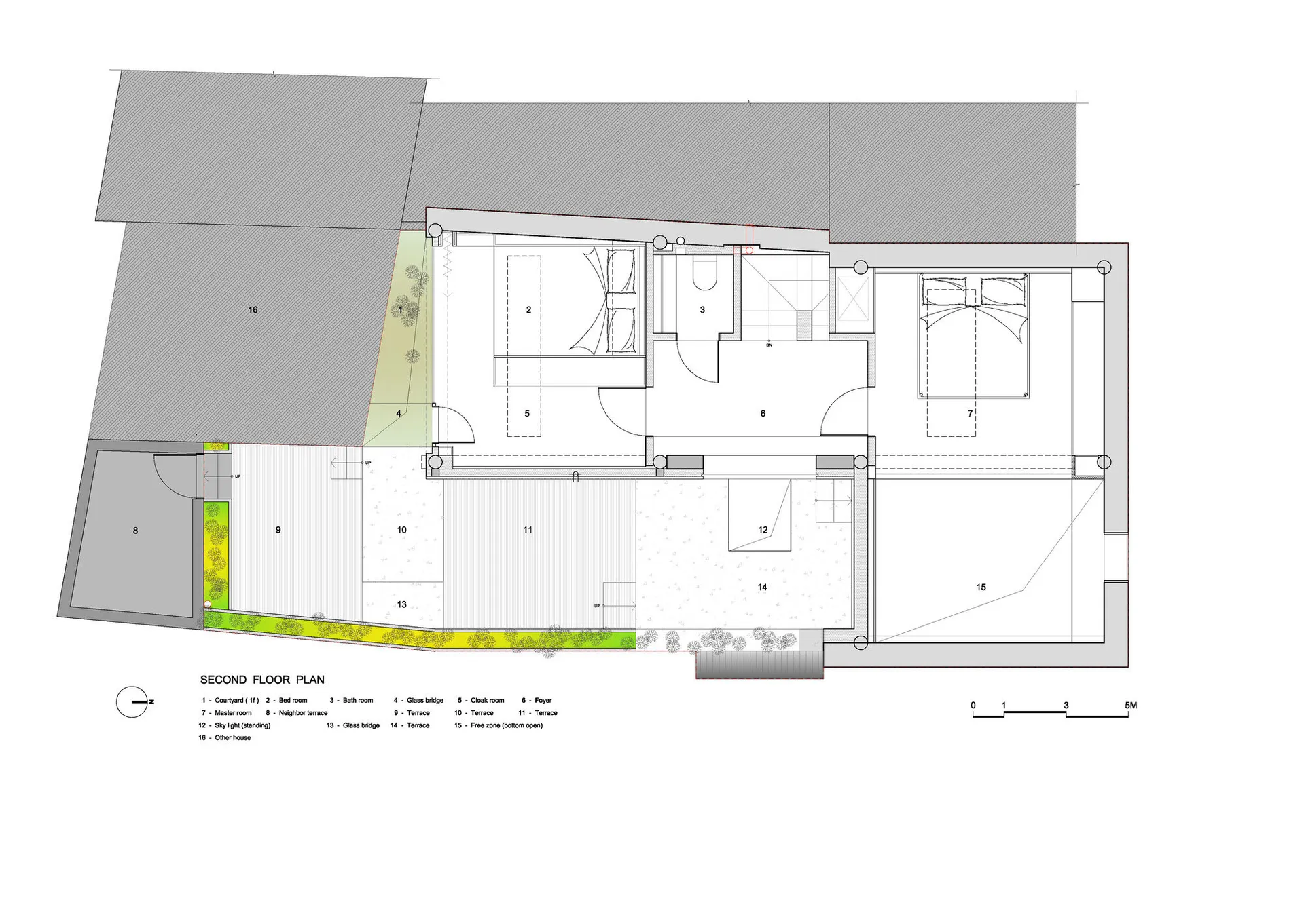 Modern architectural floor plan with concrete materials in a residential setting.