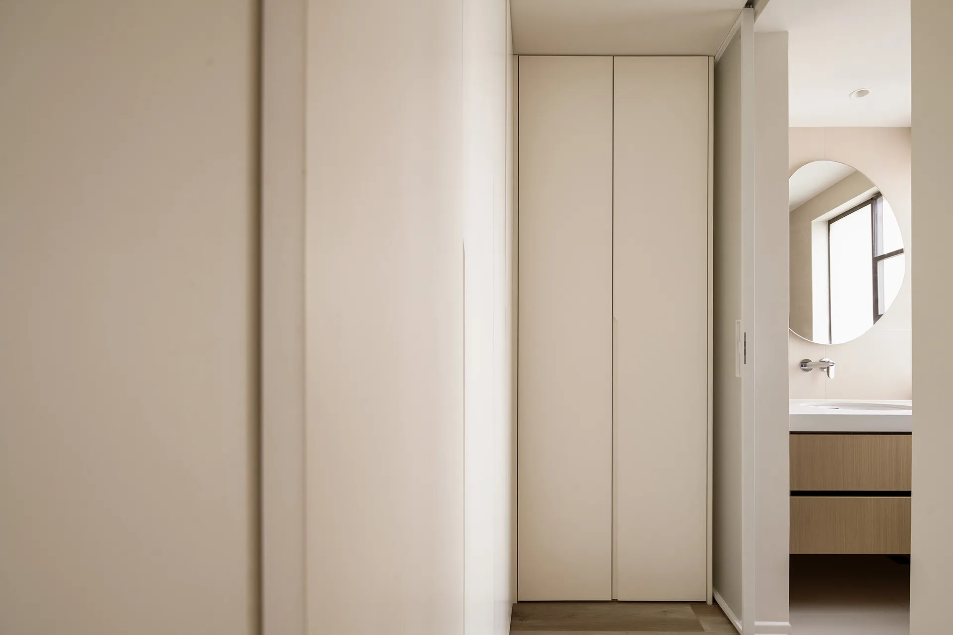 Minimalist interior design with neutral tones and clean lines.