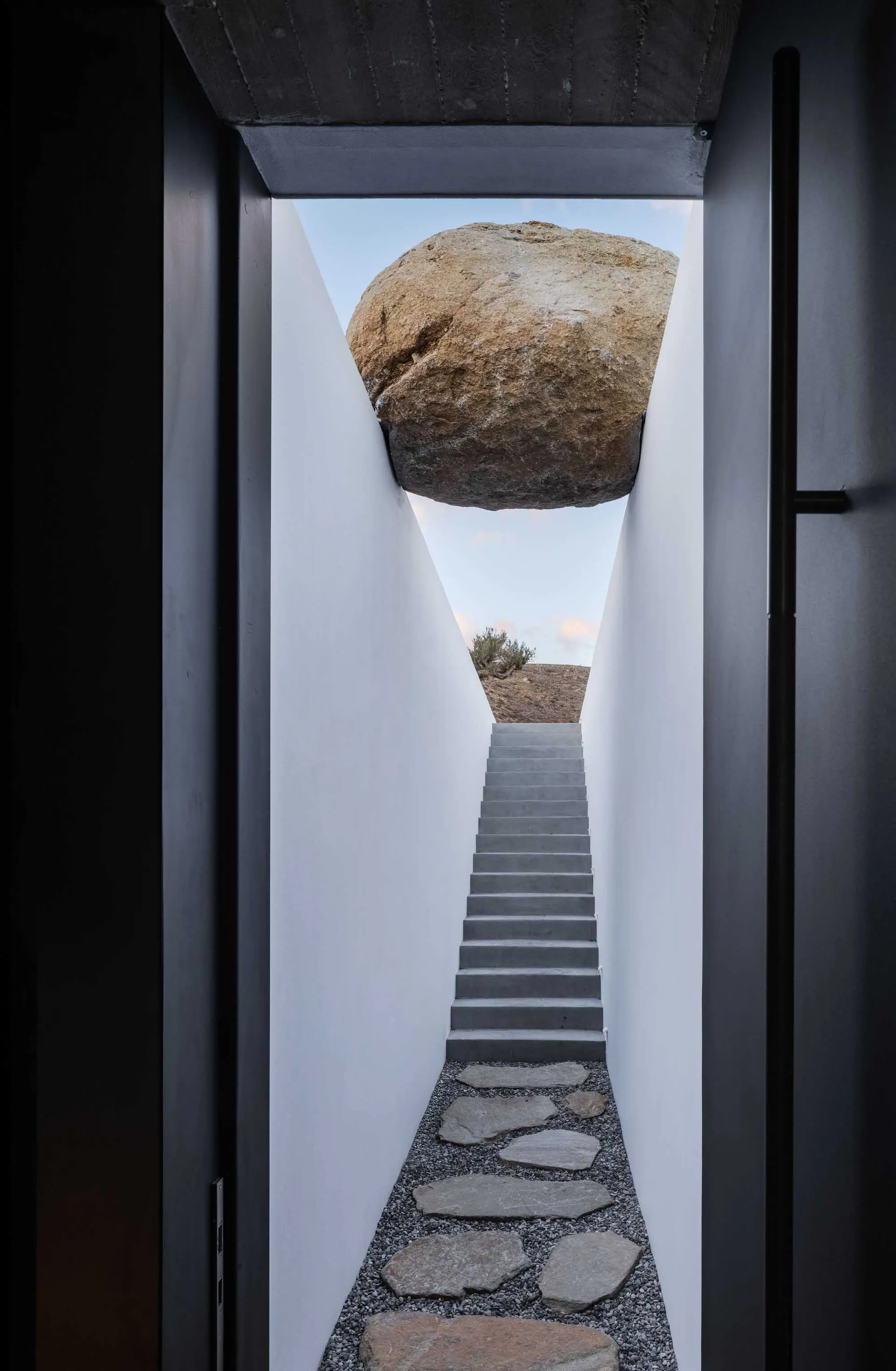 A minimalist stone pathway with modern design features.