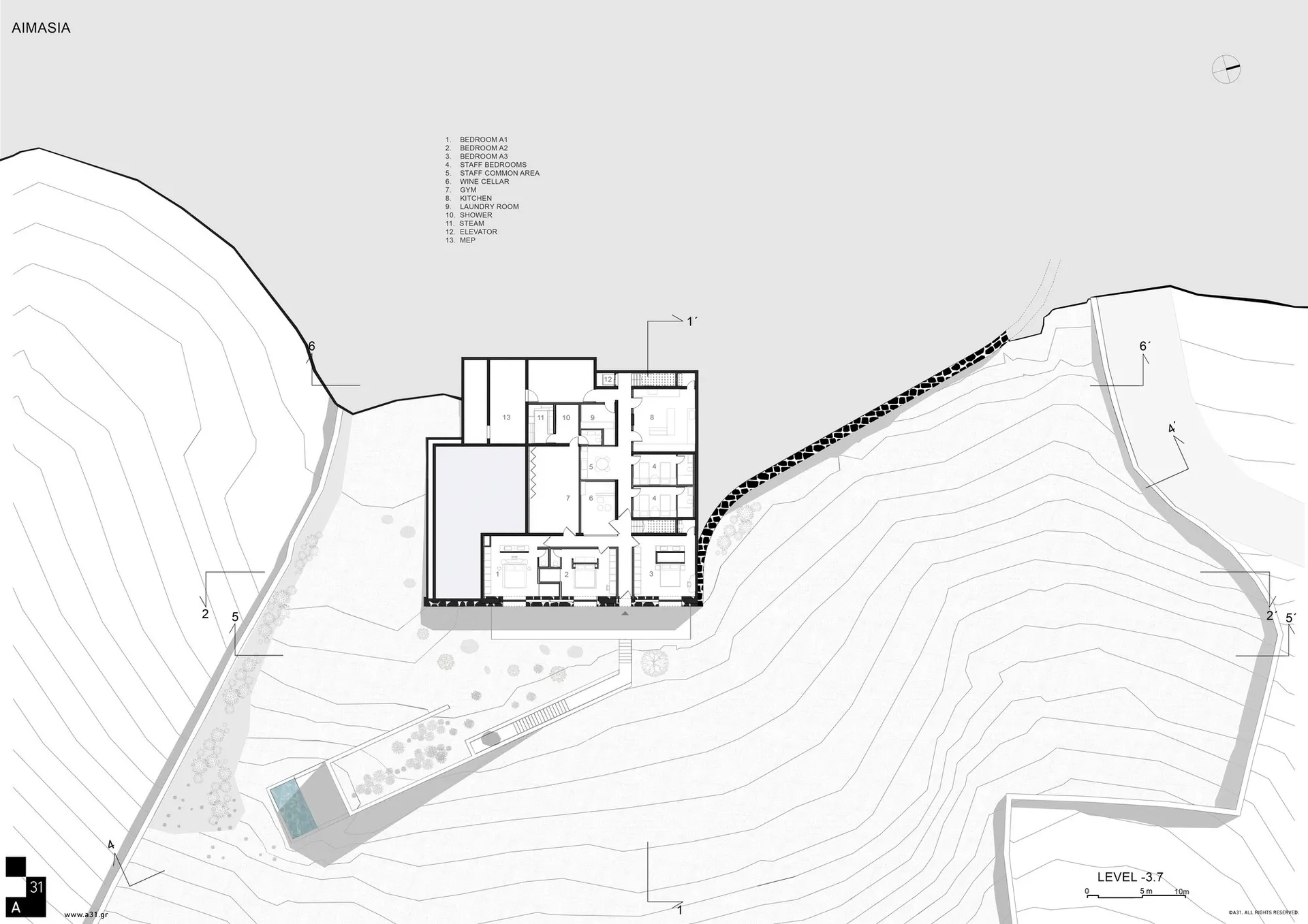 現代住宅建築的混凝土材質平面圖。