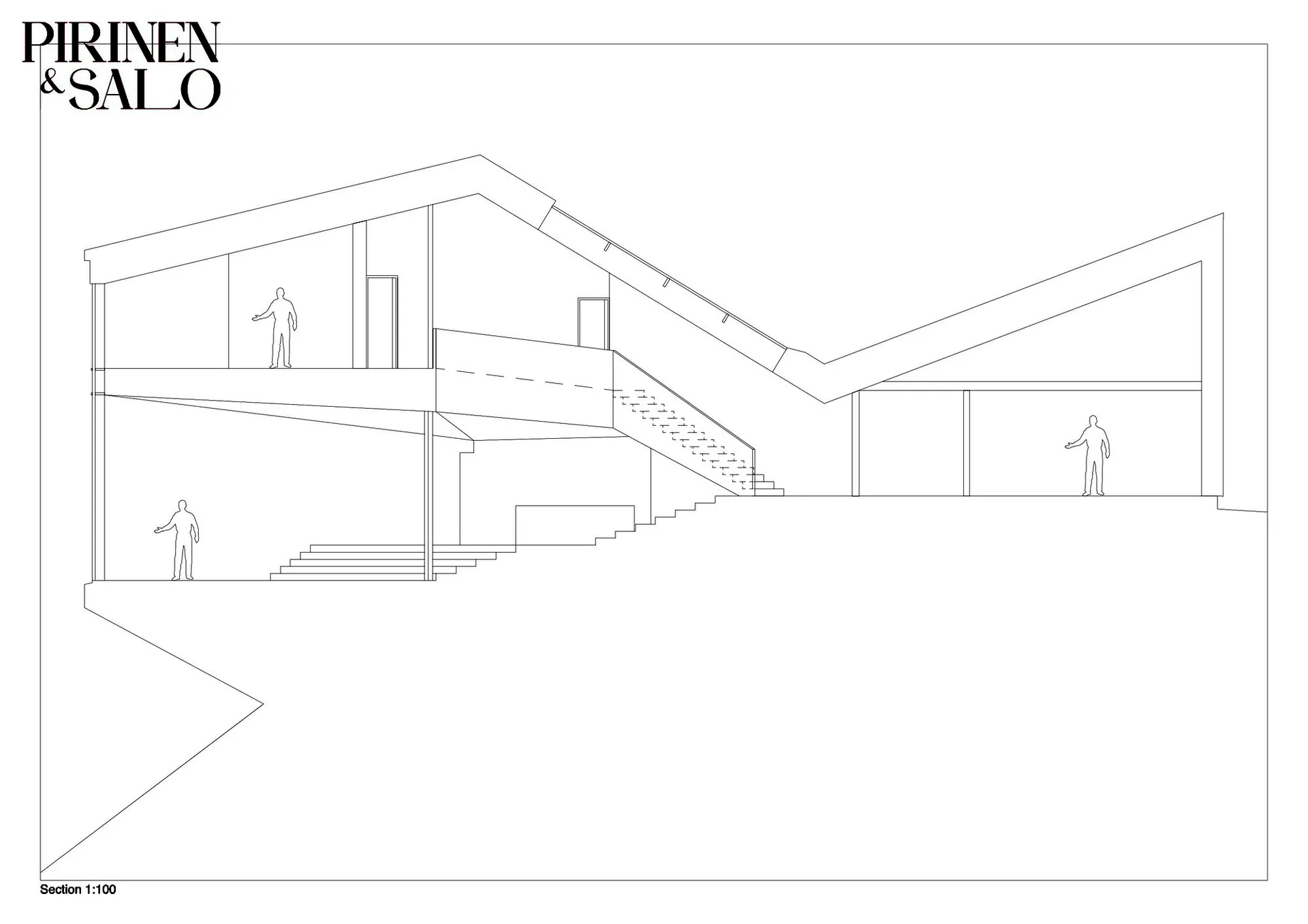 A detailed indoor architectural floor plan depicting a multi-level residential or commercial space.