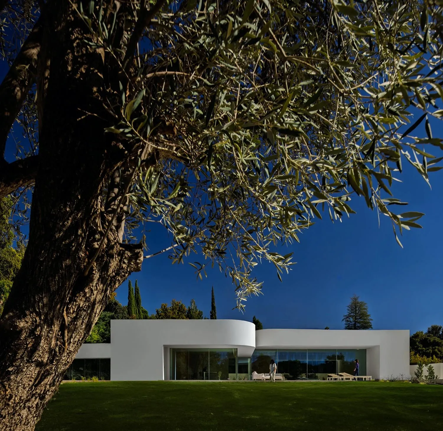 A modern residential exterior with a white exterior design.