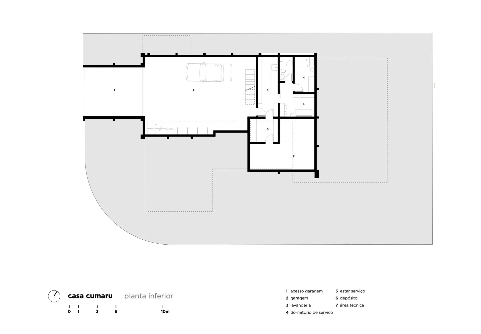 Floor plan showing residential concrete structure with labeled rooms and space.