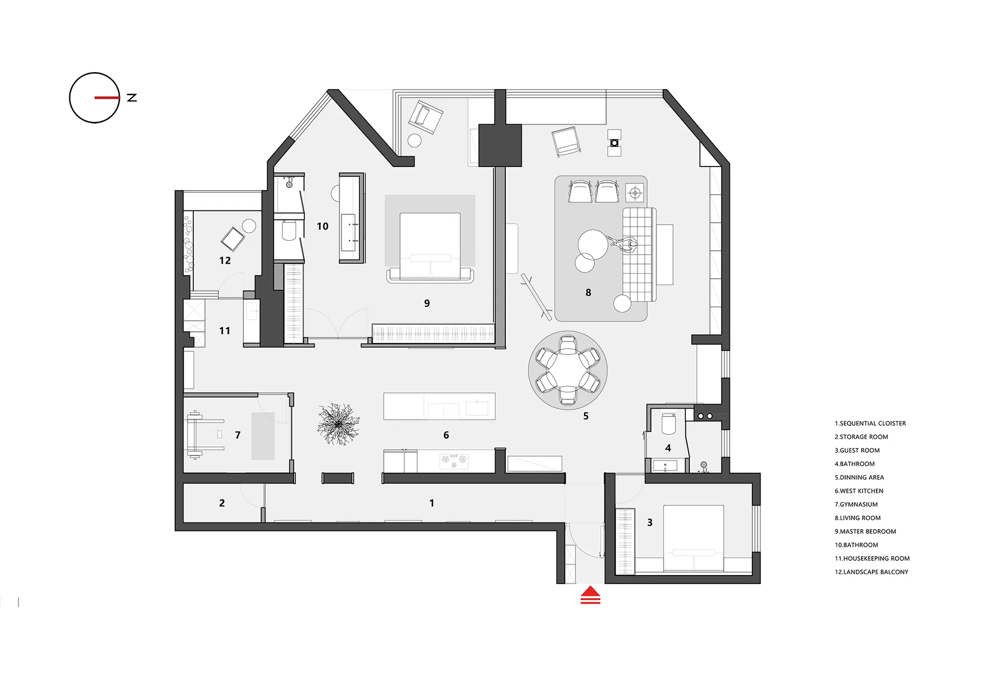A 2D architectural drawing of a modern residential floor plan showing rooms and layout.