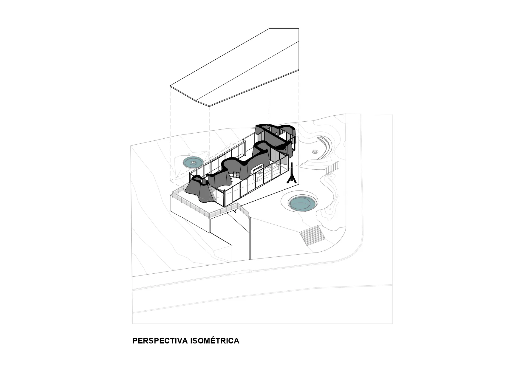 工業建築的金屬結構與工業設計元素透視圖。