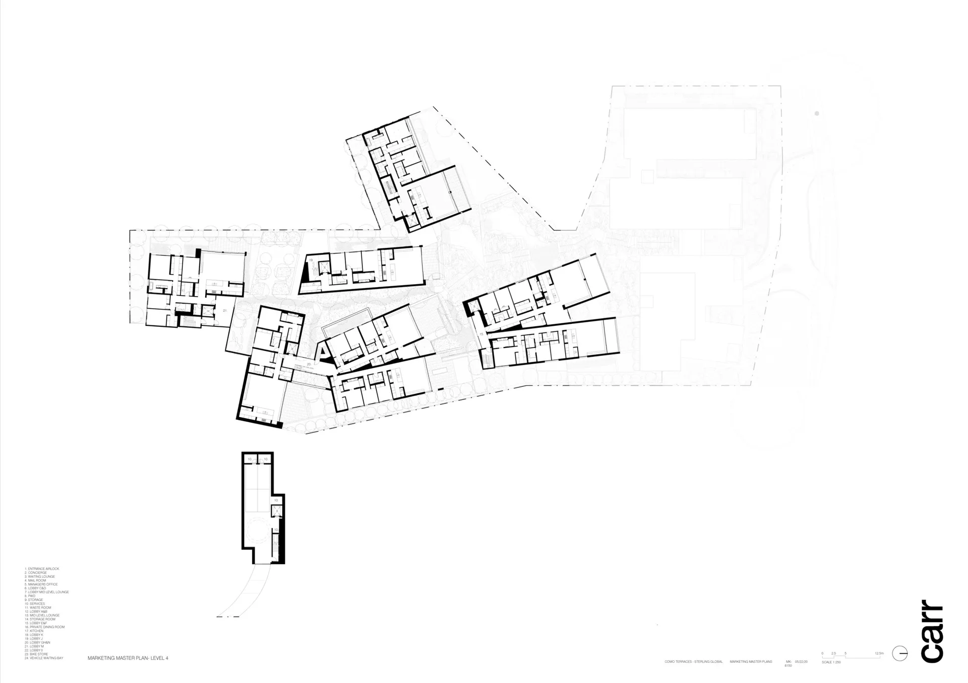 Floor plan of modern residential apartments with concrete flooring.