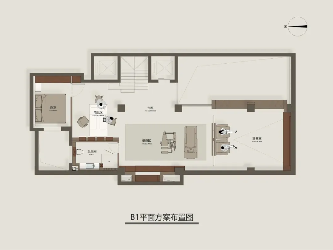 現代設計的辦公空間平面圖，展示不同房間與區域。