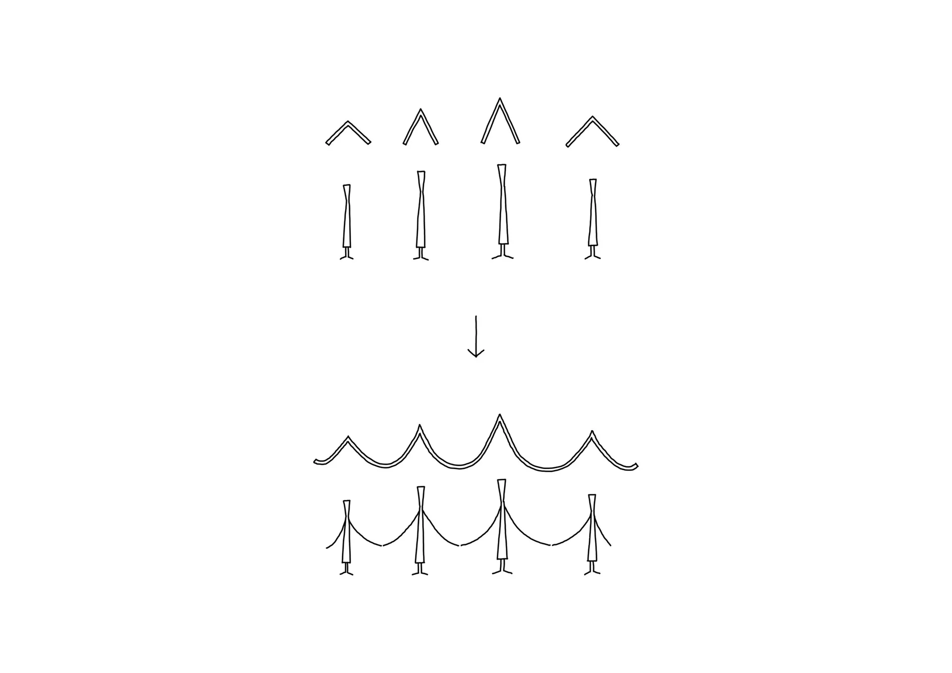 A paper plan depicting an urban planning structure with rows of figures and lines connecting them.