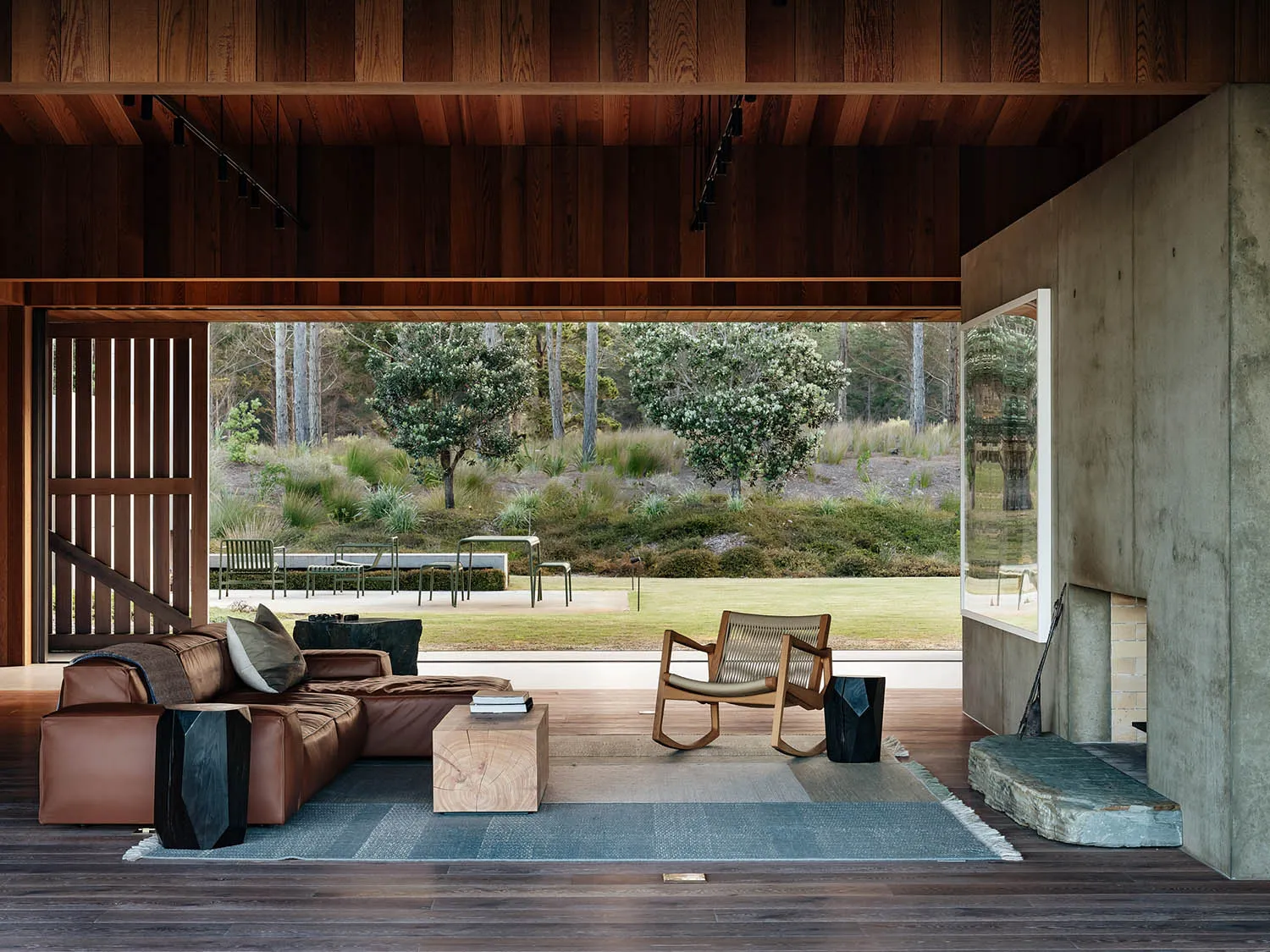 Modern living room with wooden elements