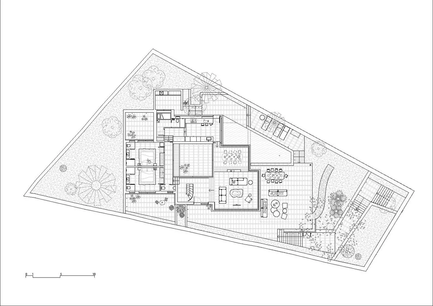Floor plan of a house showing interior spaces and layout.