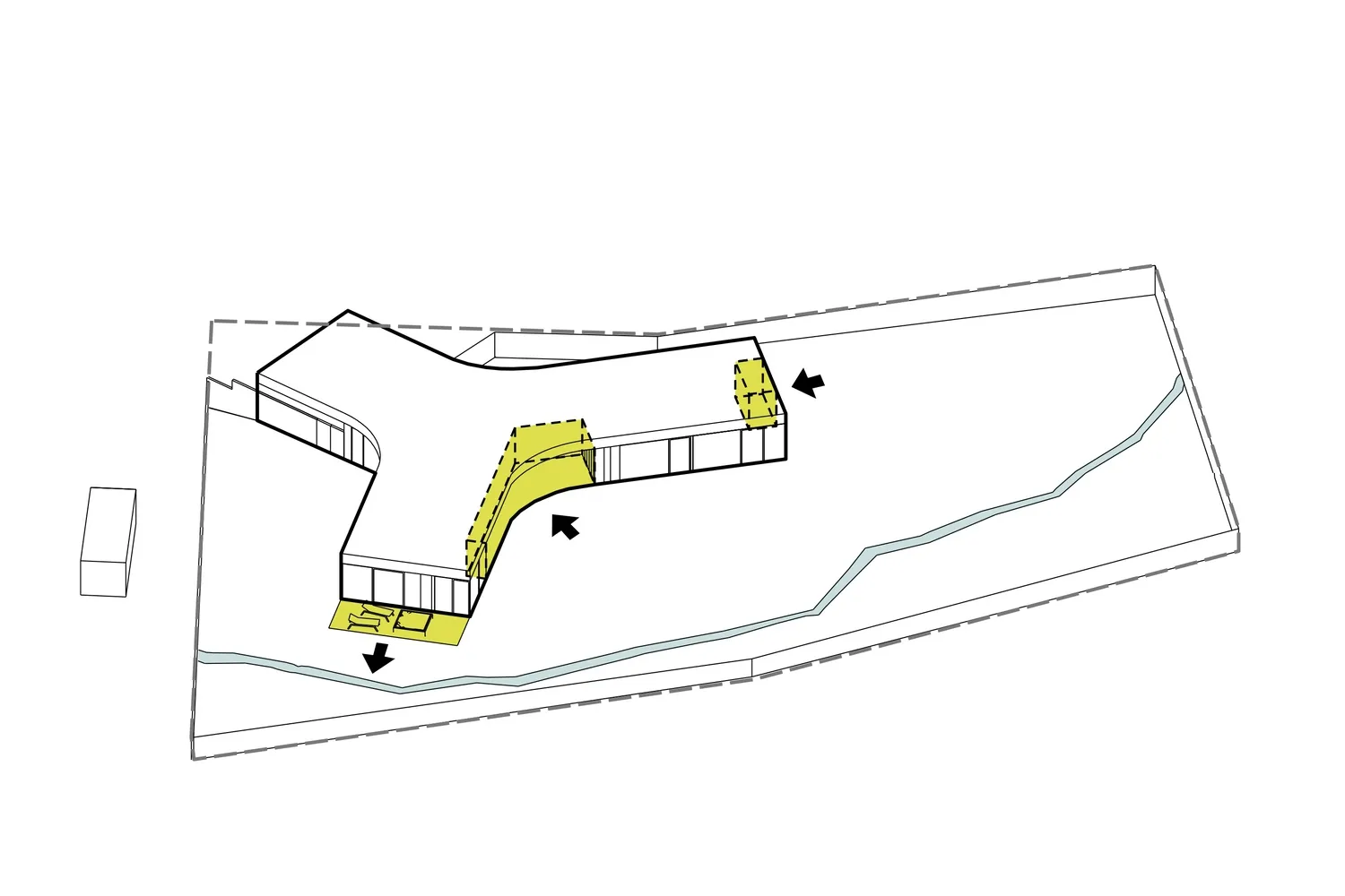 Black and yellow architectural drawing of a floor plan