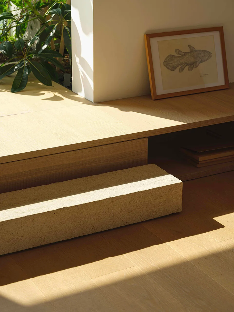 Minimalist design featuring wood elements in an interior space.