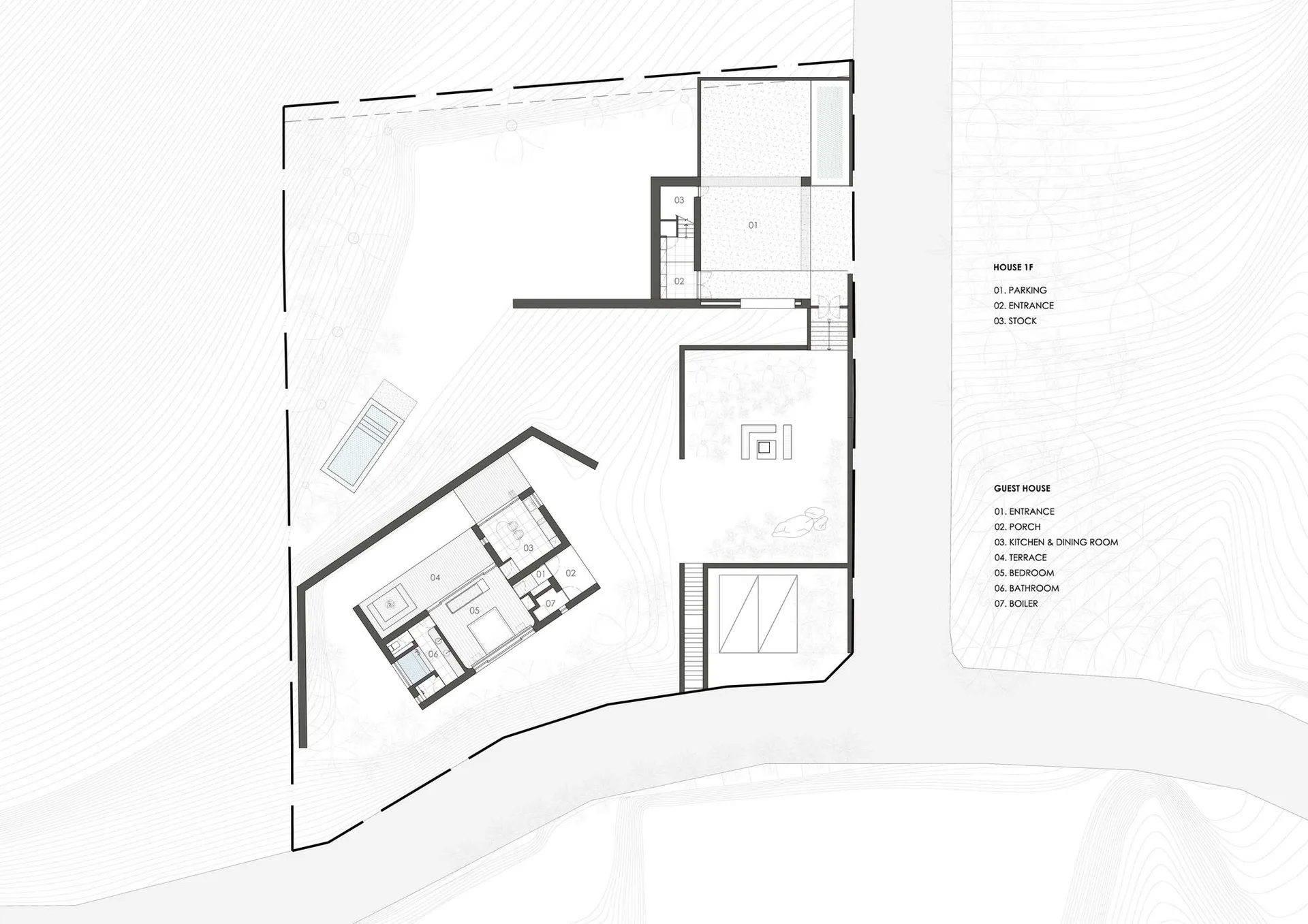 現代住宅的詳細建築平面圖，展示房間、配置與管線配置。