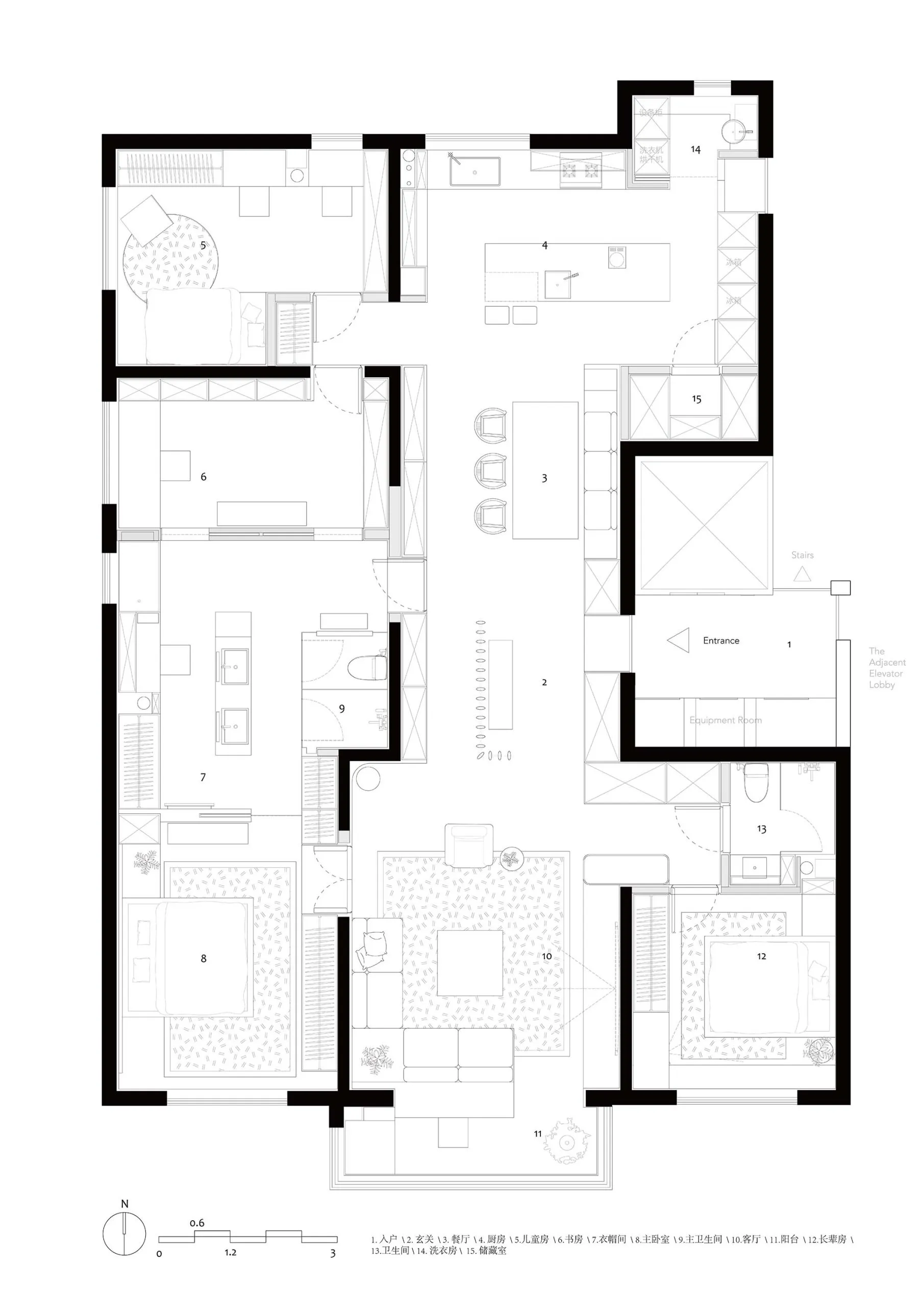 A modern residential floor plan with a concrete flooring design.