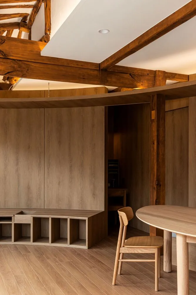 Modern residential kitchen featuring timber elements.