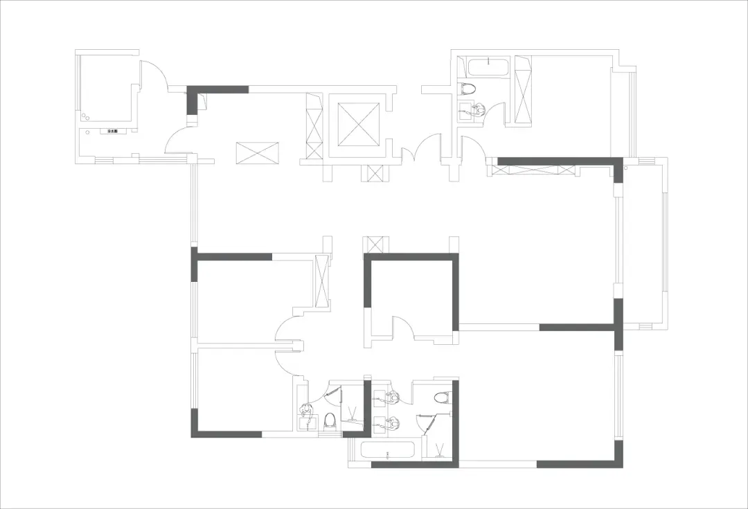 一張室內空間線性設計布局的技術圖面。