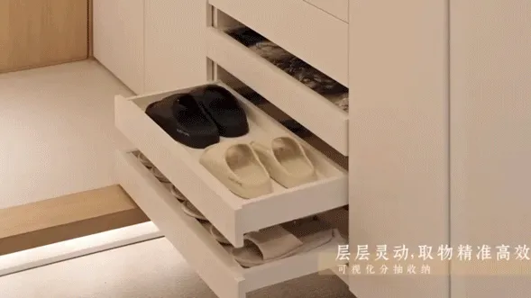 A modern storage system featuring wooden sliders for efficient organization and access.